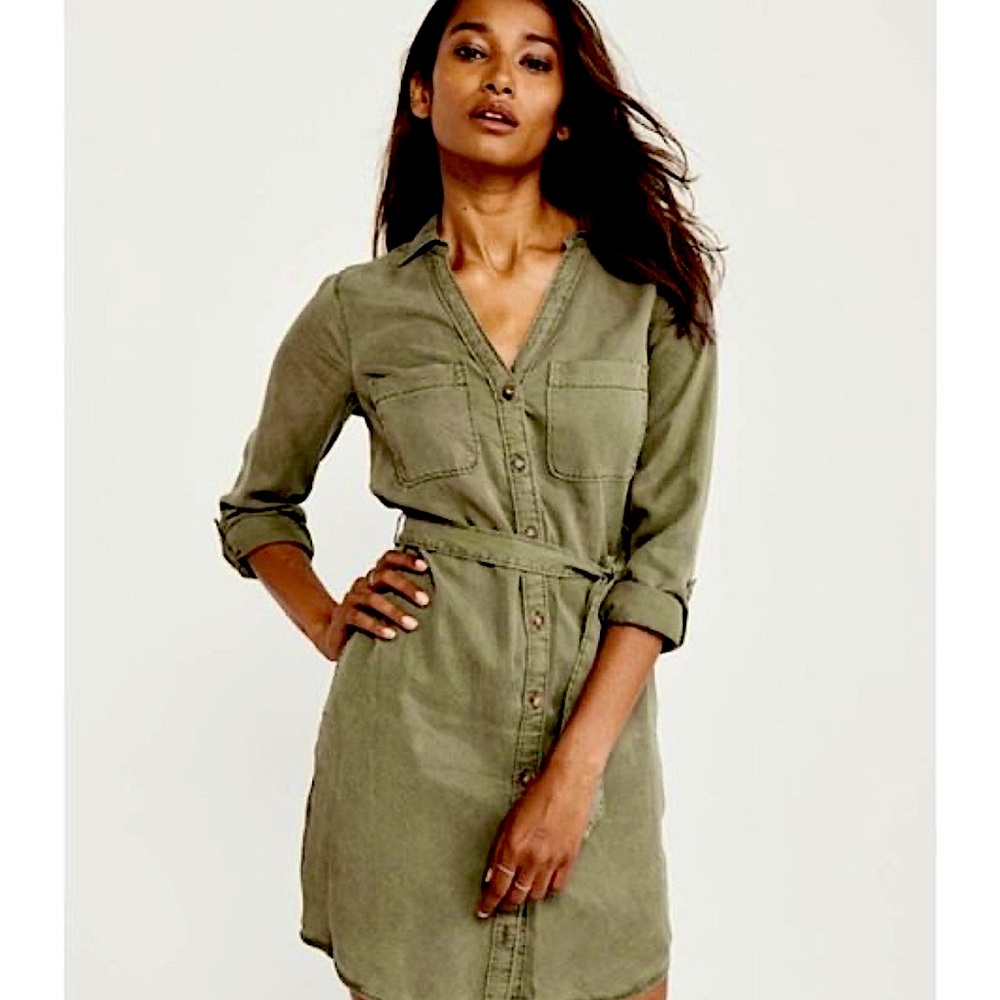 NWT Abercrombie Olive Green Shirtdress sz XS